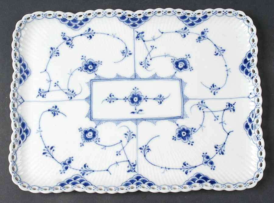 Blue Fluted Full Lace (No Trim) Rectangular Tray 11" by Royal Copenhagen-1