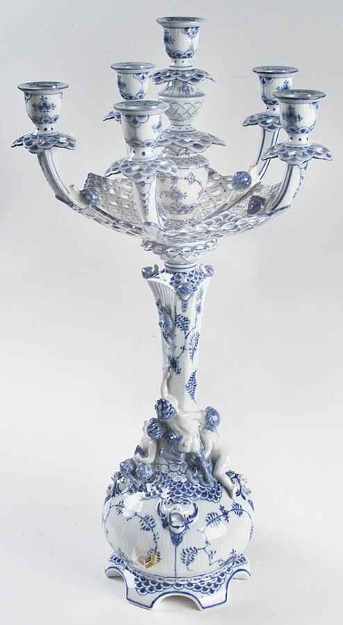 Blue Fluted Full Lace (No Trim) 6 Light Candelabra by Royal Copenhagen-1
