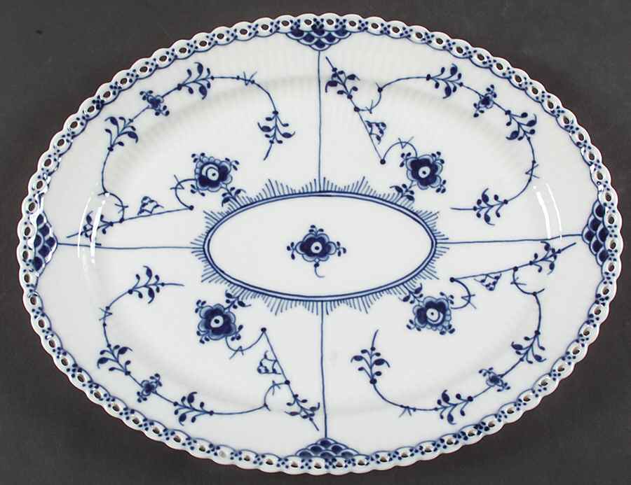 Blue Fluted Full Lace (No Trim) 11" Oval Serving Platter by Royal Copenhagen-1