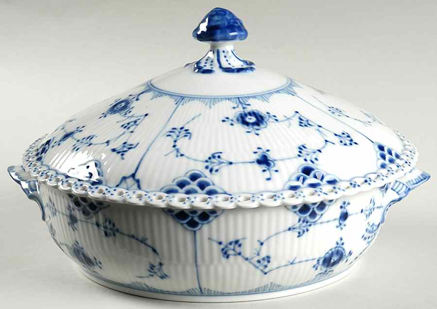 Blue Fluted Full Lace (No Trim) Round Covered Vegetable by Royal Copenhagen-1