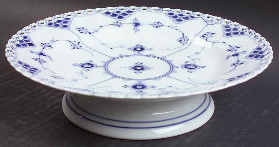 Blue Fluted Full Lace (No Trim) Low Footed Cake Plate by Royal Copenhagen-1