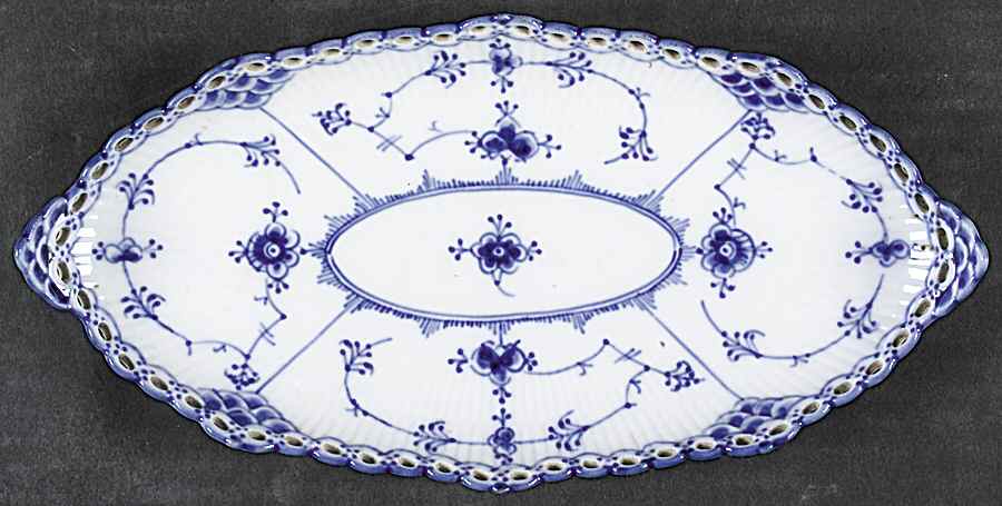 Blue Fluted Full Lace (No Trim) Oval Pickle Dish by Royal Copenhagen-1