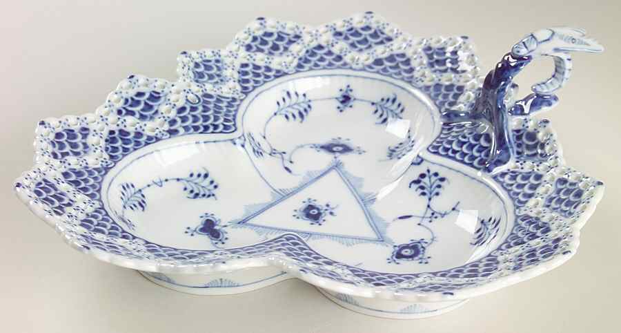 Blue Fluted Full Lace (No Trim) Triangular Pickle Dish by Royal Copenhagen-1