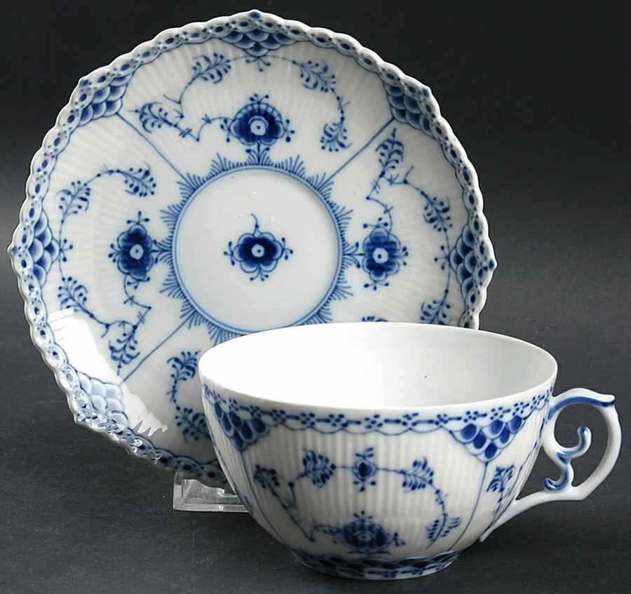 Blue Fluted Full Lace (No Trim) Breakfast Cup & Saucer Set by Royal Copenhagen-1