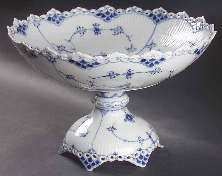 Blue Fluted Full Lace (No Trim) Large Footed Salad Serving Bowl by Royal Copenhagen-1