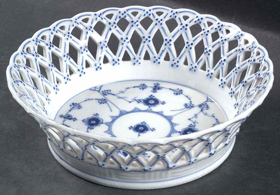 Blue Fluted Full Lace (No Trim) 7" Open Weave Fruit Basket by Royal Copenhagen-1