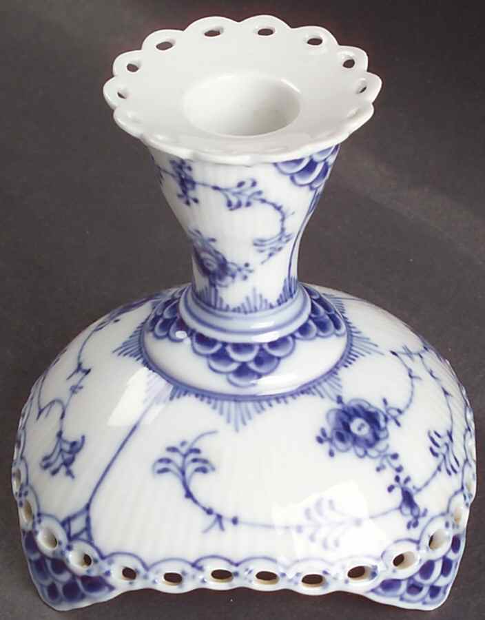 Blue Fluted Full Lace (No Trim) Small Candlestick by Royal Copenhagen-1