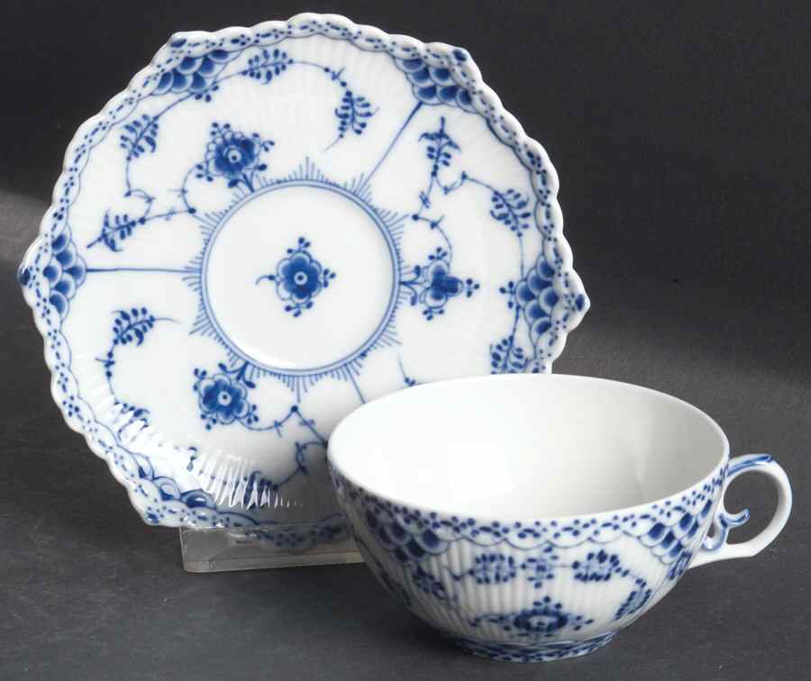 Blue Fluted Full Lace (No Trim) Flat Cup & Saucer Set by Royal Copenhagen-1