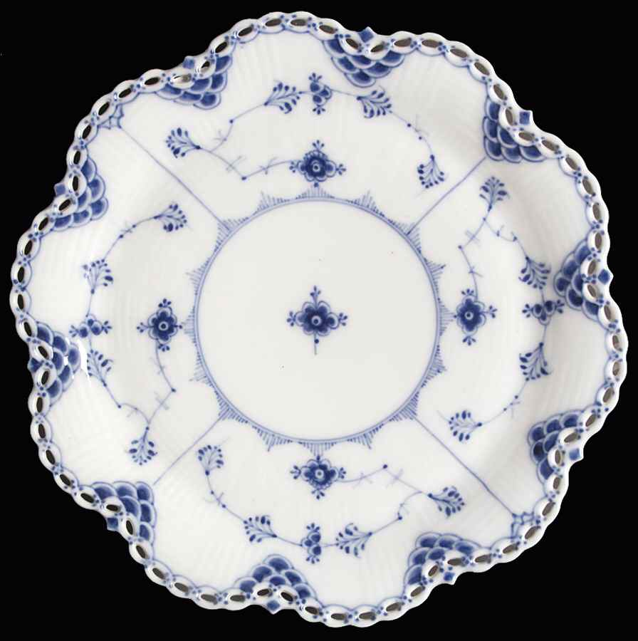 Blue Fluted Full Lace (No Trim) Large Round Fruit Basket & Stand, Stand Only by Royal Copenhagen-1