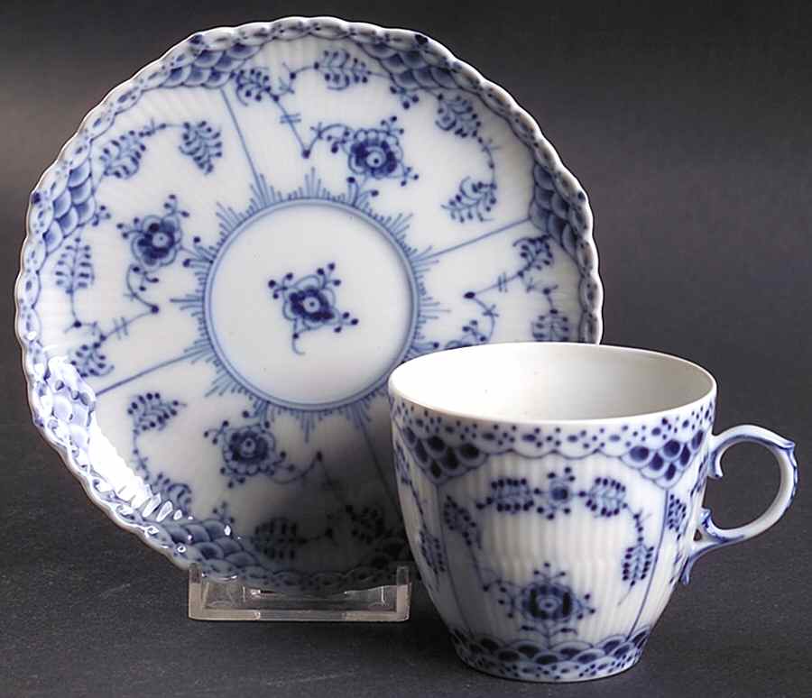 Blue Fluted Full Lace (No Trim) Flat Cup & Saucer Set by Royal Copenhagen-1