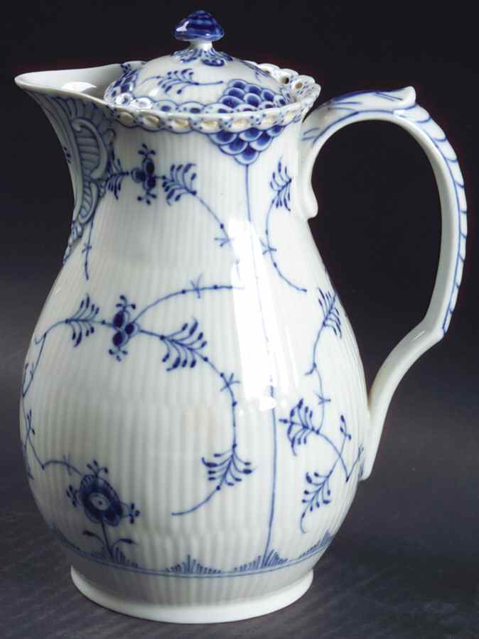 Blue Fluted Full Lace (No Trim) Chocolate Pot & Lid by Royal Copenhagen-1