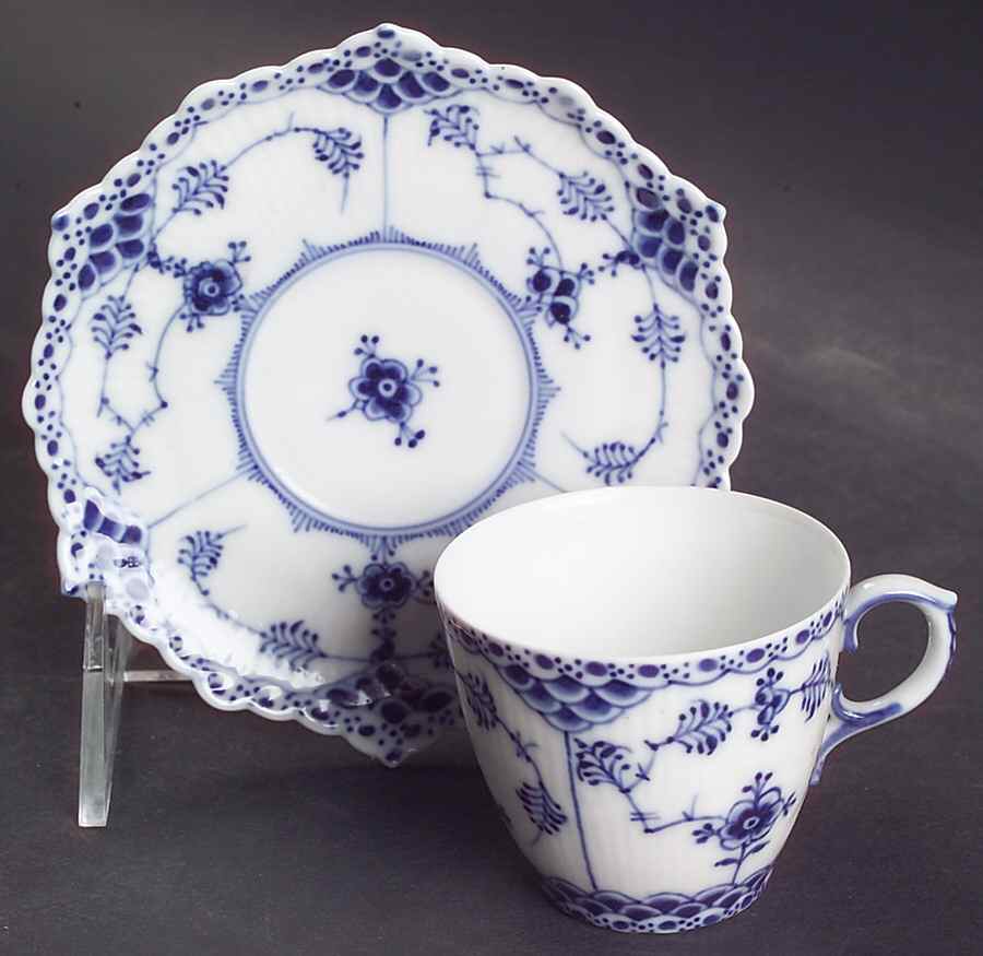 Blue Fluted Full Lace (No Trim) Flat Demitasse Cup & Saucer Set by Royal Copenhagen-1