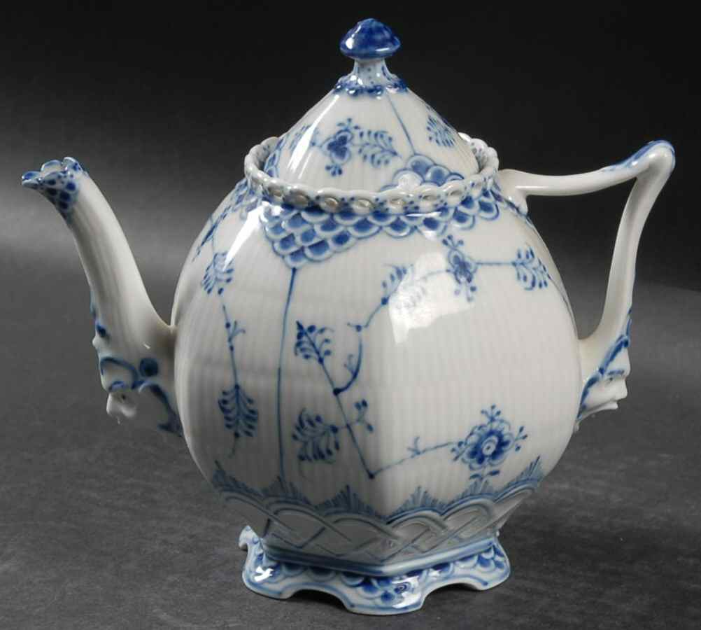 Blue Fluted Full Lace (No Trim) Small Teapot & Lid by Royal Copenhagen-1