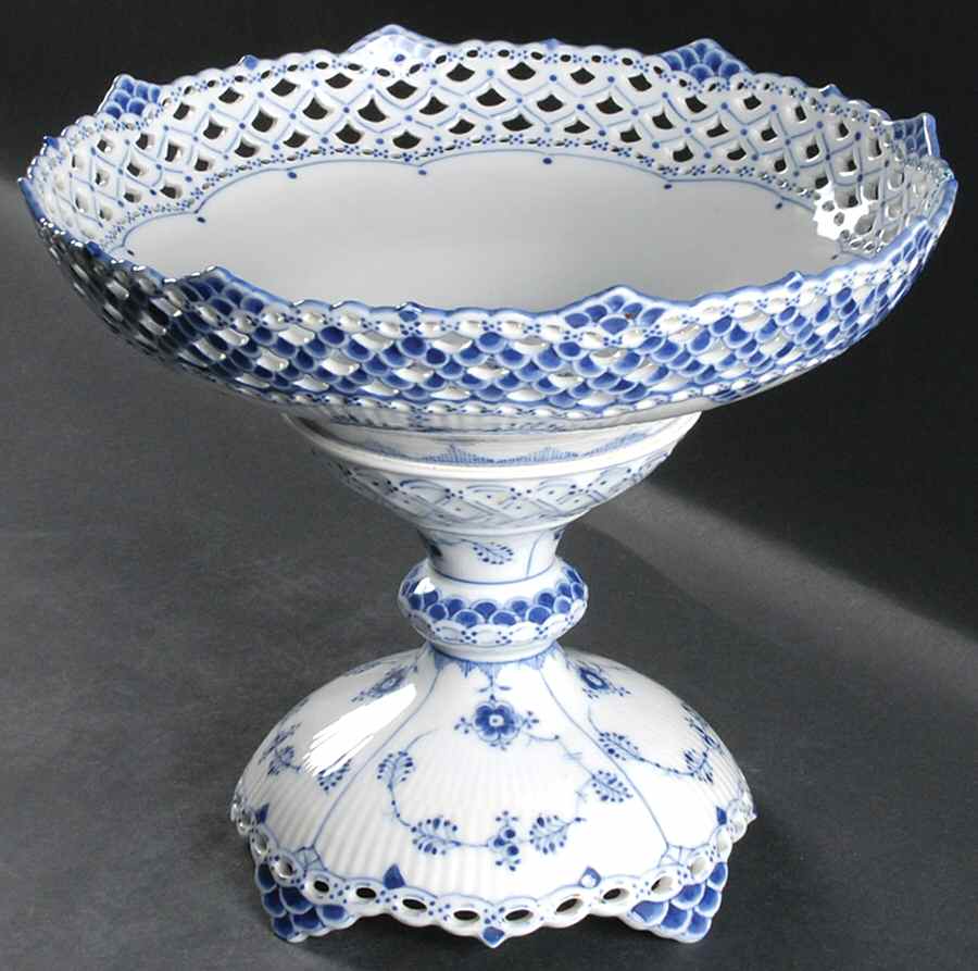 Blue Fluted Full Lace (No Trim) Round Compote (Height X Width) by Royal Copenhagen-1