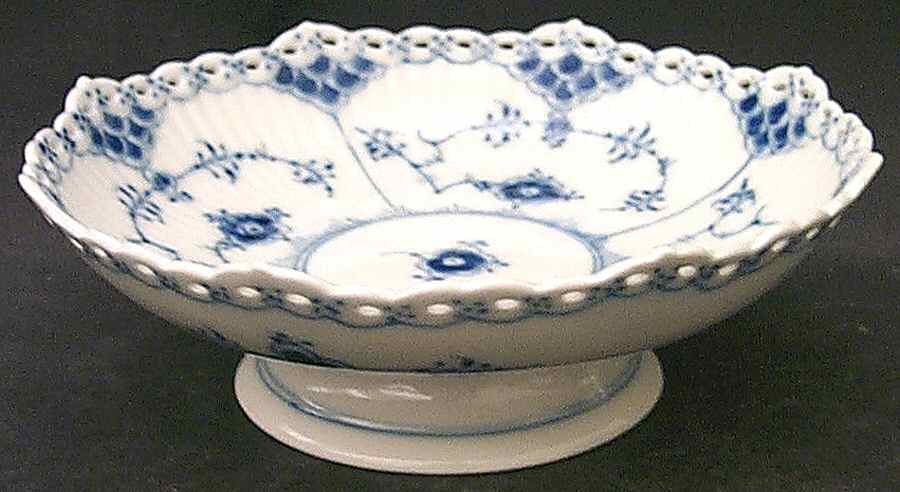 Blue Fluted Full Lace (No Trim) Round Compote (Height X Width) by Royal Copenhagen-1