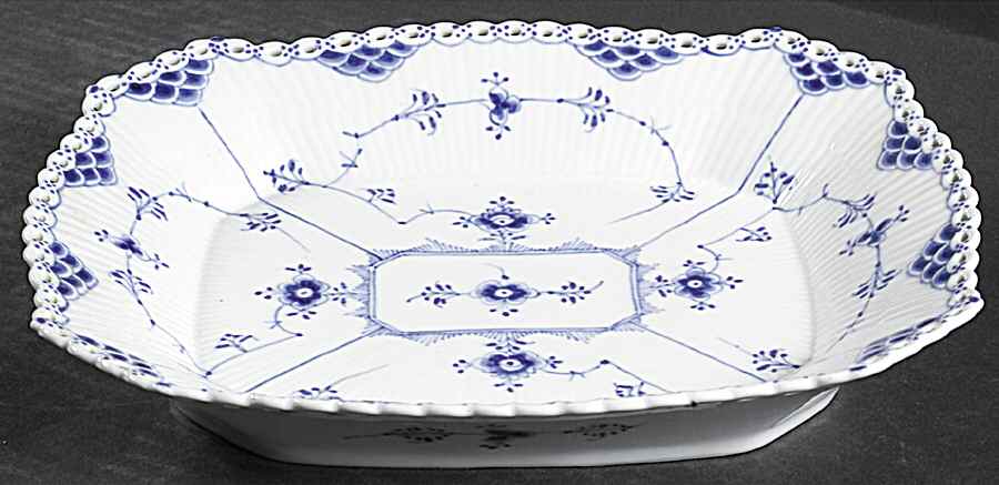 Blue Fluted Full Lace (No Trim) Rectangular Cake Plate by Royal Copenhagen-1