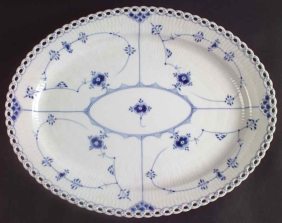 Blue Fluted Full Lace (No Trim) 14" Oval Serving Platter by Royal Copenhagen-1