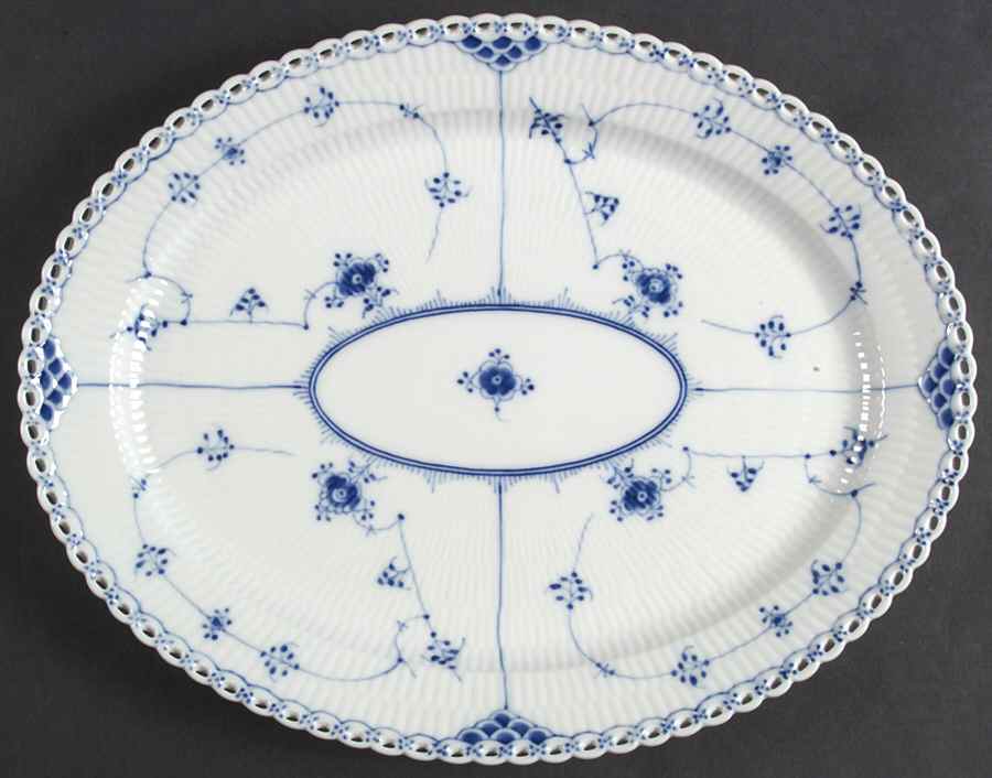 Blue Fluted Full Lace (No Trim) 14" Oval Serving Platter by Royal Copenhagen-1