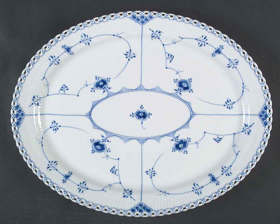 Blue Fluted Full Lace (No Trim) 16" Oval Serving Platter by Royal Copenhagen-1