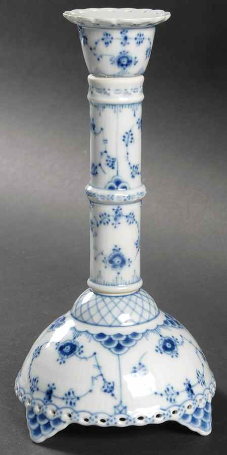 Blue Fluted Full Lace (No Trim) 8" Tall Candlestick by Royal Copenhagen-1