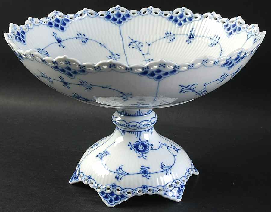 Blue Fluted Full Lace (No Trim) Round Compote (Height X Width) by Royal Copenhagen-1