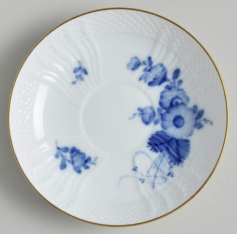 Blue Flowers (Curved, Gold) Saucer for Flat Cup by Royal Copenhagen-1
