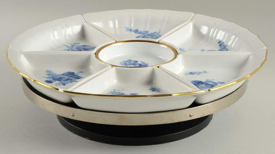 Blue Flowers (Curved, Gold) 8 Pc Lazy Susan (6 Sides, 1 Center, Base) by Royal Copenhagen-1