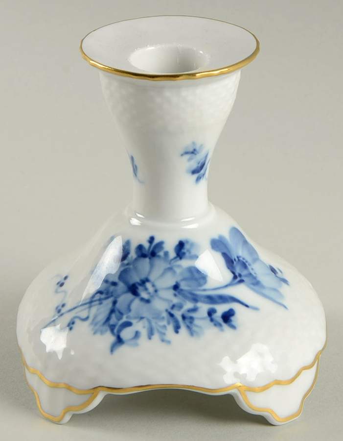 Blue Flowers (Curved, Gold) Single Light Candlestick by Royal Copenhagen-1