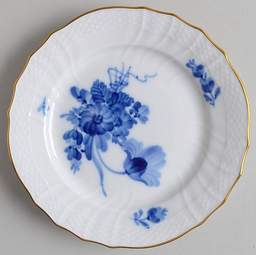 Blue Flowers (Curved, Gold) Bread & Butter Plate by Royal Copenhagen-1