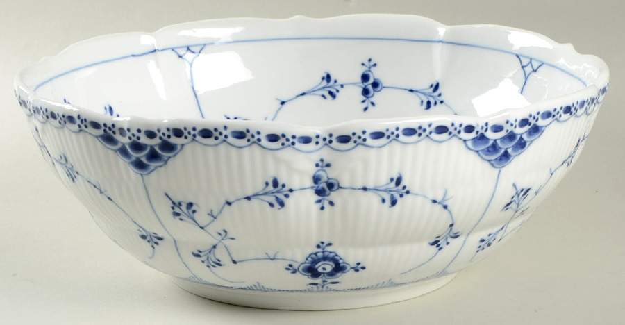 Blue Fluted Half Lace Border (No Trim) 9" Round Serving Bowl by Royal Copenhagen-1