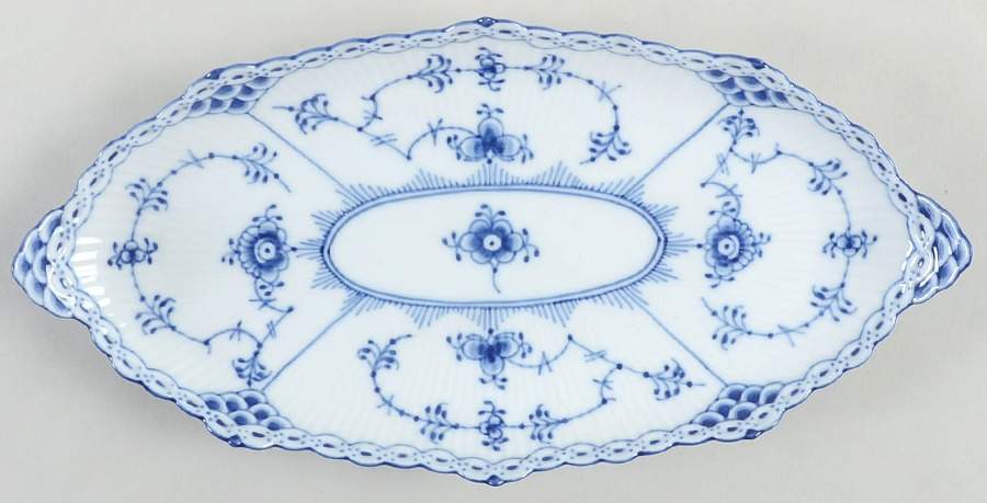 Blue Fluted Half Lace Border (No Trim) 9" Oval Tray by Royal Copenhagen-1