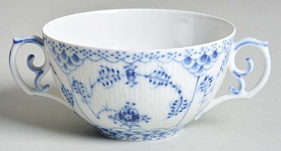 Blue Fluted Half Lace Border (No Trim) Flat Cream Soup Bowl by Royal Copenhagen-1