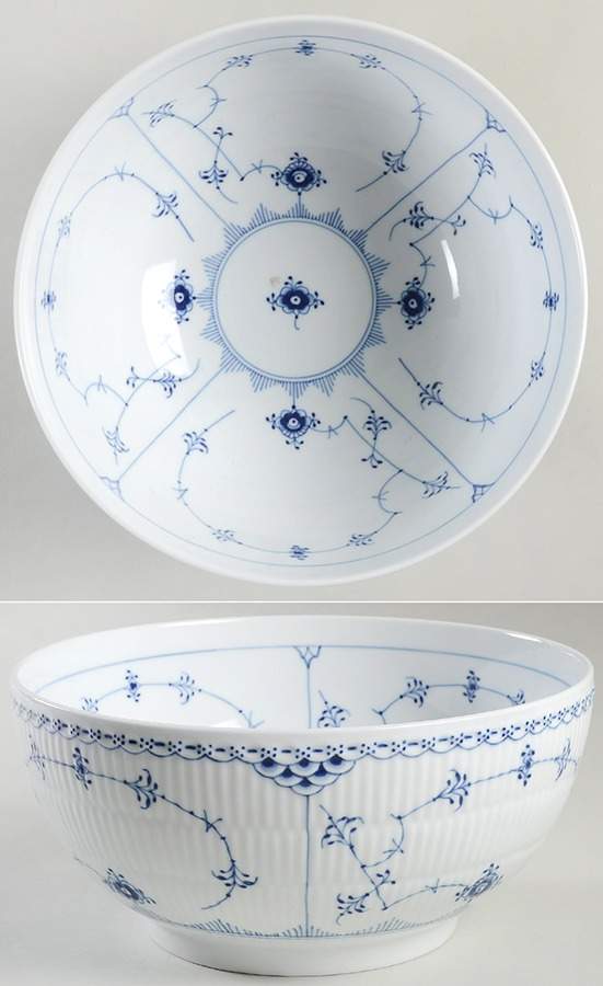 Blue Fluted Half Lace Border (No Trim) 9" Salad Serving Bowl by Royal Copenhagen-1