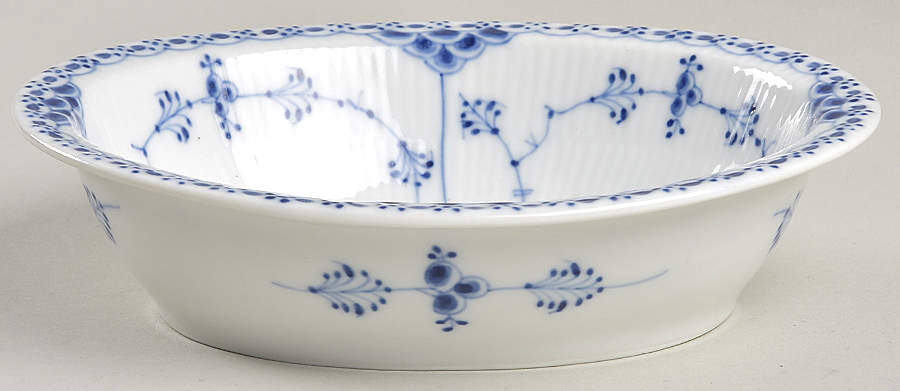 Blue Fluted Half Lace Border (No Trim) 7" Oval Vegetable Bowl by Royal Copenhagen-1