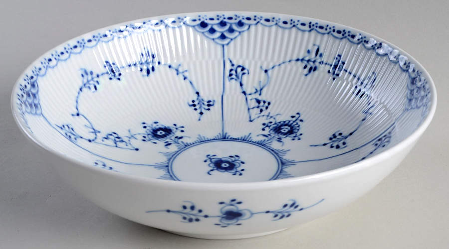 Blue Fluted Half Lace Border (No Trim) 8" Salad Serving Bowl by Royal Copenhagen-1