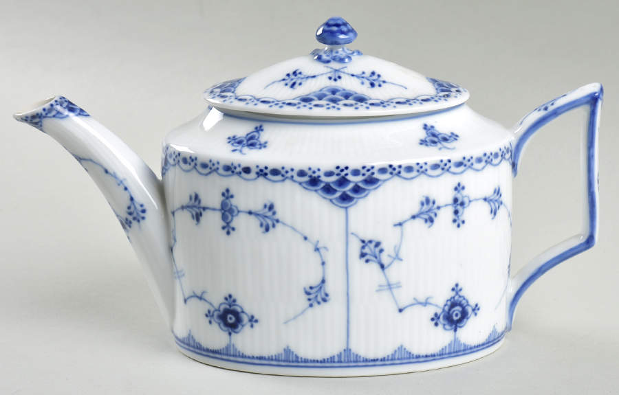 Blue Fluted Half Lace Border (No Trim) Small Teapot & Lid by Royal Copenhagen-1