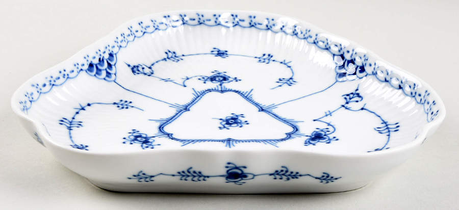 Blue Fluted Half Lace Border (No Trim) Triangular Cake Plate by Royal Copenhagen-1