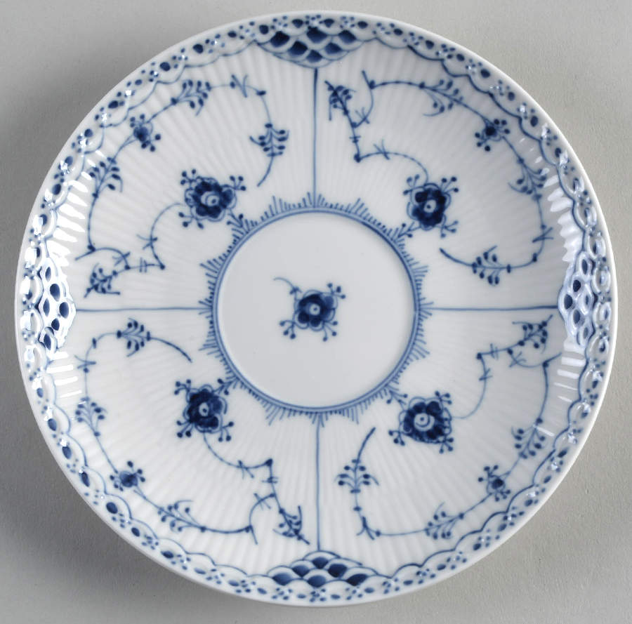 Blue Fluted Half Lace Border (No Trim) Saucer for Oversized Cup by Royal Copenhagen-1