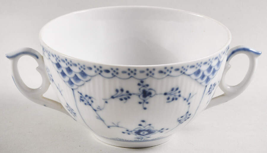 Blue Fluted Half Lace Border (No Trim) Flat Cream Soup Bowl by Royal Copenhagen-1