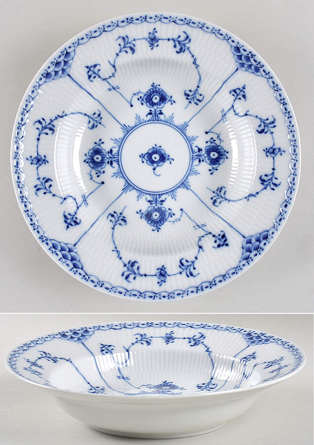 Blue Fluted Half Lace Border (No Trim) Large Rim Soup Bowl by Royal Copenhagen-1