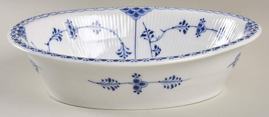 Blue Fluted Half Lace Border (No Trim) 9" Oval Vegetable Bowl by Royal Copenhagen-1