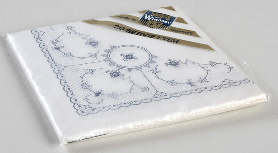 Blue Fluted Half Lace Border (No Trim) Package of Paper Cocktail Napkins by Royal Copenhagen-1