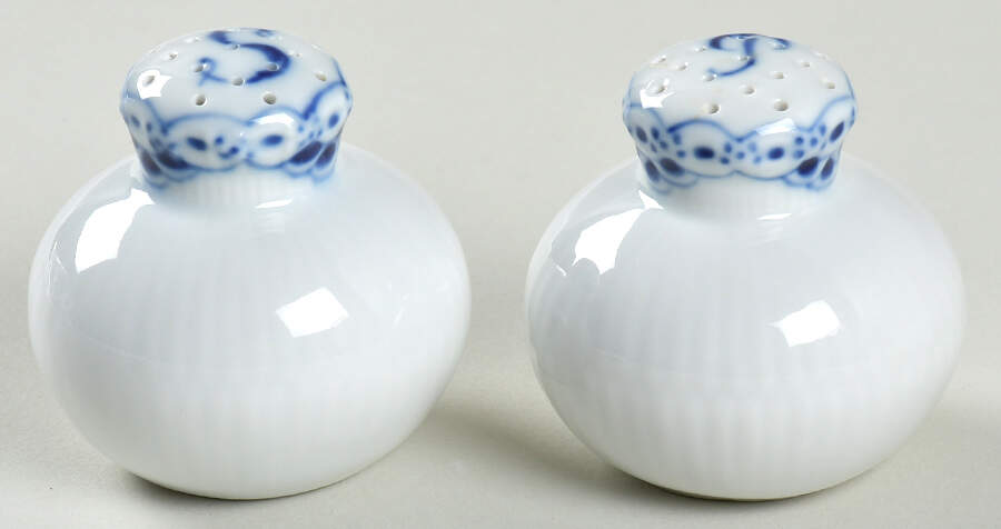 Blue Fluted Half Lace Border (No Trim) Salt & Pepper Set by Royal Copenhagen-1