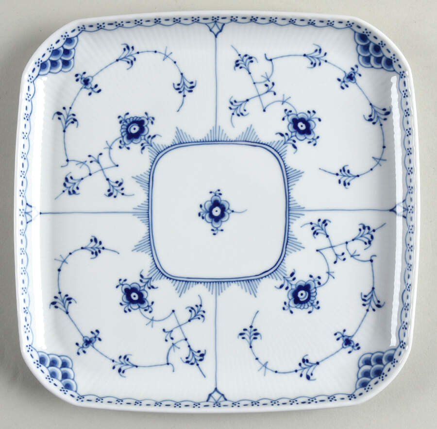 Blue Fluted Half Lace Border (No Trim) Square Salad Plate by Royal Copenhagen-1