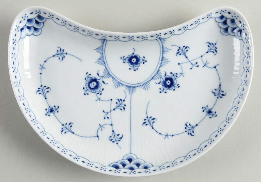 Blue Fluted Half Lace Border (No Trim) Crescent Plate by Royal Copenhagen-1