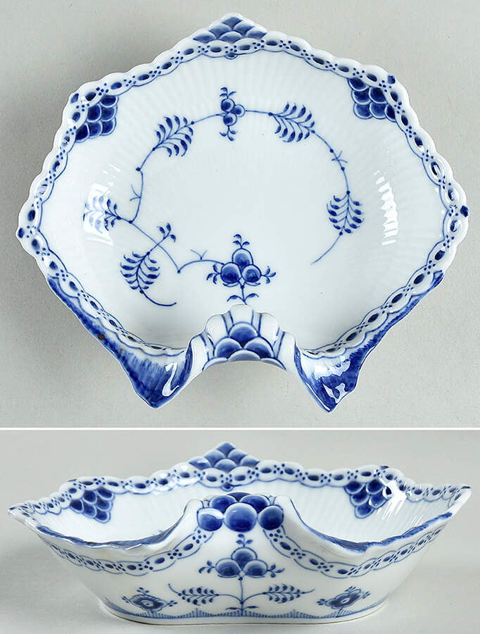 Blue Fluted Half Lace Border (No Trim) 7" Pickle Dish by Royal Copenhagen-1