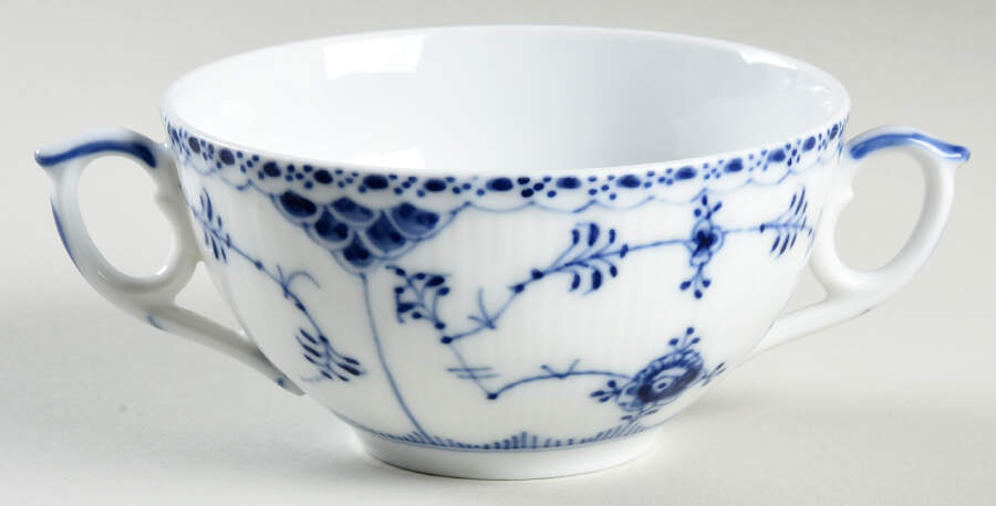 Blue Fluted Half Lace Border (No Trim) Flat Cream Soup Bowl by Royal Copenhagen-1