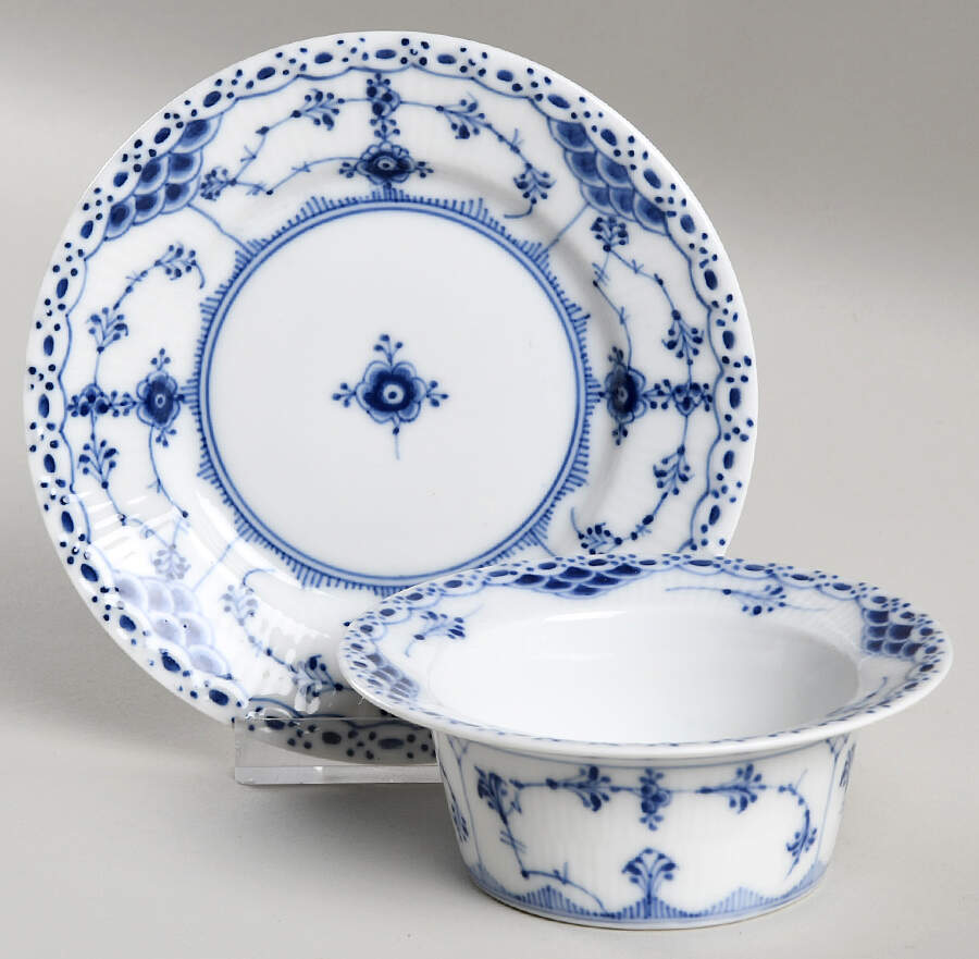 Blue Fluted Half Lace Border (No Trim) Ramekin & Saucer Set by Royal Copenhagen-1