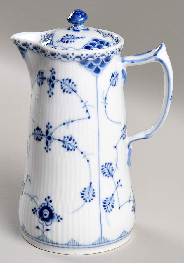 Blue Fluted Half Lace Border (No Trim) Individual Coffee Pot & Lid by Royal Copenhagen-1