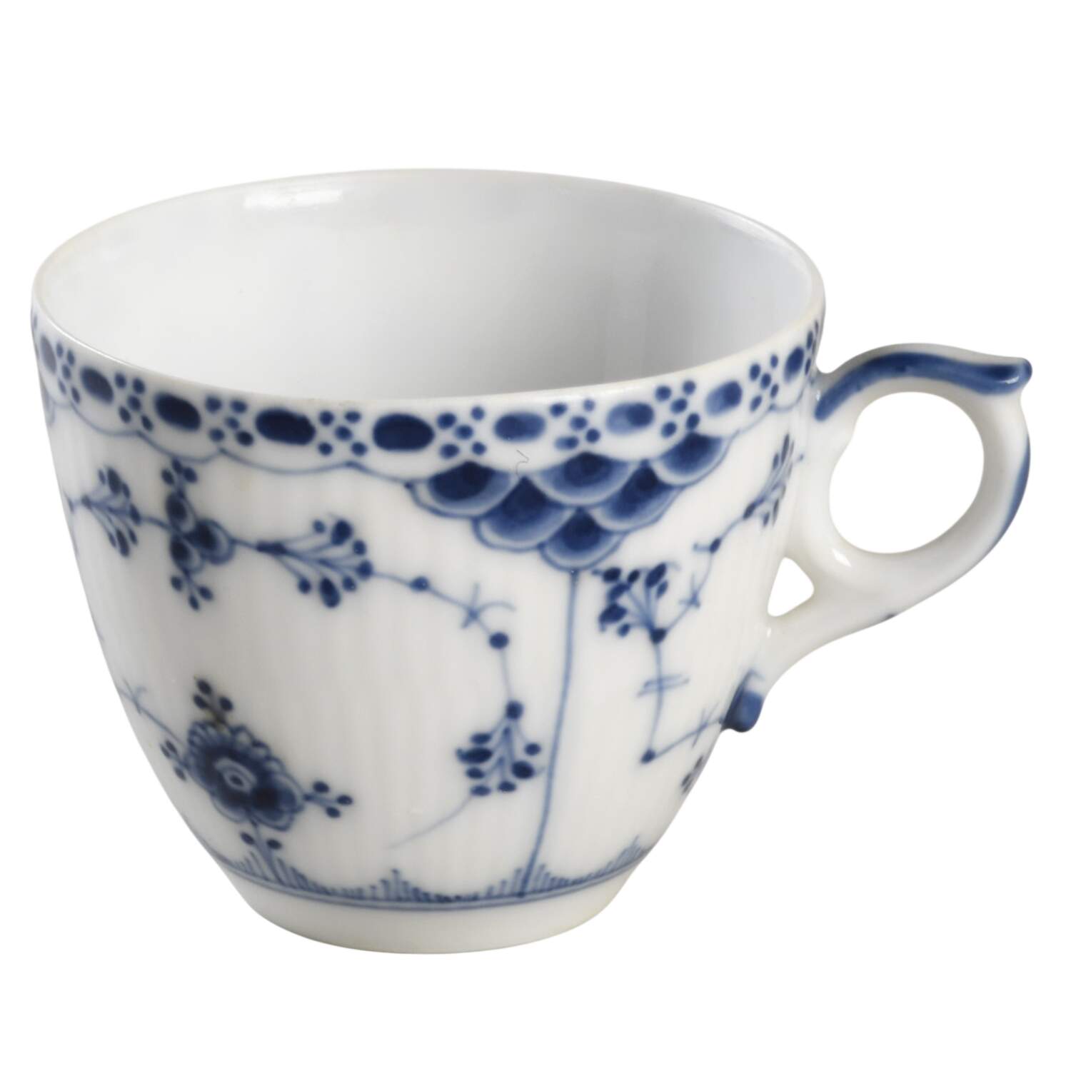 Blue Fluted Half Lace Border (No Trim) Flat Demitasse Cup by Royal Copenhagen-1
